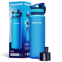 AQUAPHOR City Bottle 500ml Blue | Travel Water Bottle with Activated Carbon Filter | Filters Chlorine & Impurities | Made of Tritan & BPA-Free | Stay