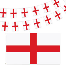 England Flags with 10m 26pcs England Bunting for World Cup Football 2026 Party Decorations and St. George's Day Decorations