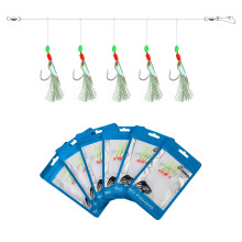 Luroad 6pcs Sea Fishing Rigs 30 Hooks, Pre Tied Mackerel Feathers Rigs with Luminous Beads Bionic Flying Insects Lure Rigs for Mackerel, Pollock, Cod
