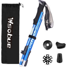 Trekking Pole, Collapsible Walking Hiking Stick for Men Women, Ultralight Aluminum Ski Pole with EVA Grip (Blue 1 Pack)