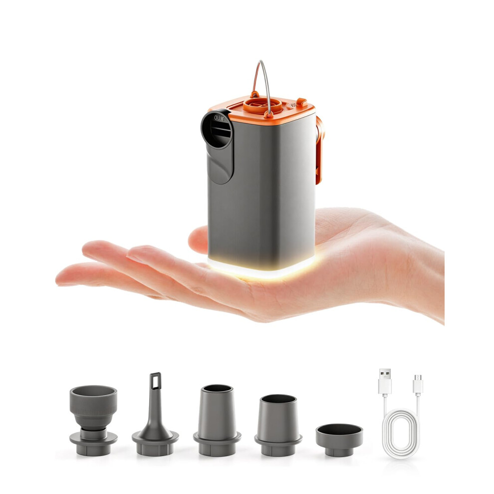 Photos - Inflatable Mattress Electric Air Pump for Inflatables, 3-in-1 Portable Air Mattress Pump, Rechargeable Air Pump with Camping Light and 5 Nozzles
