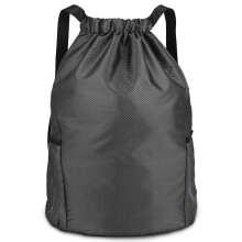 Dacitiery PE Bag Drawstring Gym Bag Sports Drawstring Bags With Outside Zipper Sack Bring Two Side Pockets,Large Backpack (Black)