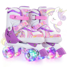 OLYSPM Kids Roller Skates,Roller Boots,4 Sizes Adjustable Quad Skates with 8 Flashing Wheels,Roller Skates for Girls,Boys and Beginner(Purple)