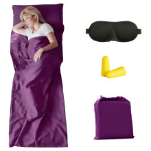 Sleeping Bag Liners Camping Sheets, Travel Sheet Hostels, Hotels Lightweigh Sleeping Bag With Eye Mask and Earplugs (Purple)