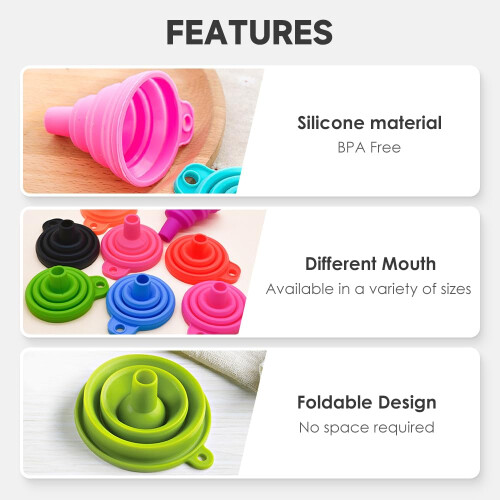 (Color C, -) 9pcs Silicone Collapsible Kitchen Funnels for Bottles 2