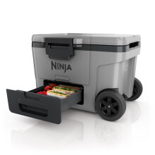 Ninja FrostVault Heavy-Duty Insulated Cool Box, Wheeled Premium Cooler with Dry Zone Integrated Fridge-Temp Dry Storage Drawer, Keeps Ice for Days, F