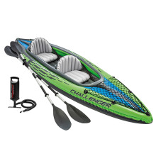 Intex Challenger K2 Inflatable Kayak Set 351cm x 76cm x 38cm, 2 Person Kayak with Aluminium Oars, High Output Pump, Inflatable Seats and Cargo Net Ma