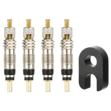 Presta Valve Cores, 4 PCS Replacement Bicycle Presta Valve Remover Tool Kit, Copper Tubeless Presta Valve Core with Core Removal Tool for Universal R