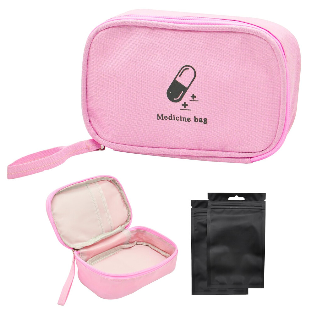 Swirlcolor Pink Small First Aid Pouch Portable Pill Organiser Easy Carry Empty Medicine Container With Three-Pocket For Travel (Pink)