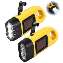 2Pc Wind Up Torch, Super Bright Wind Up LED Torch, Hand Crank & Solar Powered Emergency Flashlight with Carabiner Hook, Portable Dynamo Survival Gear
