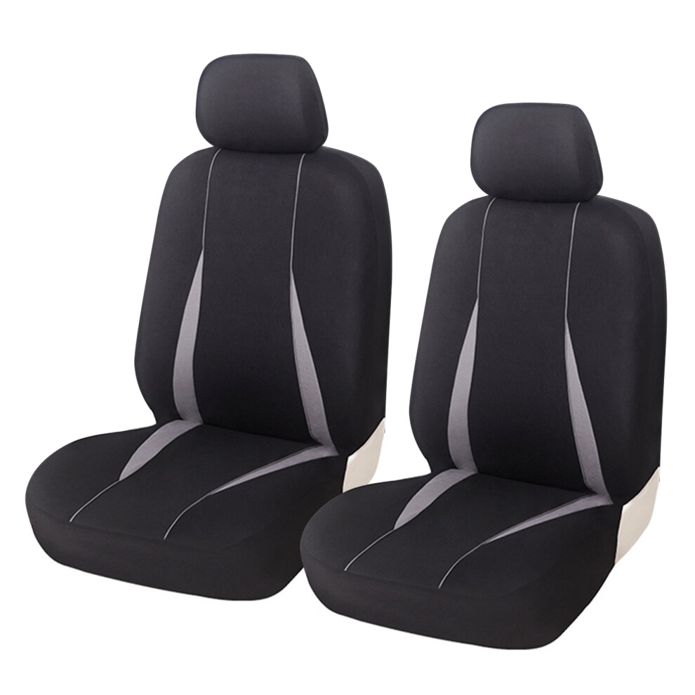 Comfortable Car Seat Cover With Contrast Color Pattern Universal Seat Front 2 Seats Gray 7754004621541