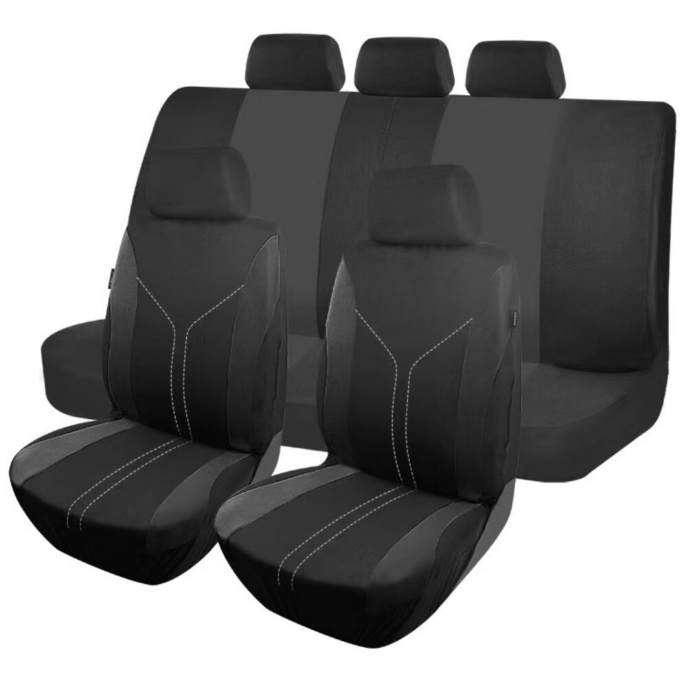 Stylish Y Shape Stitching Universal Car Seat Covers And Headrest Cover 5 Seats Sets Black 7754004621510