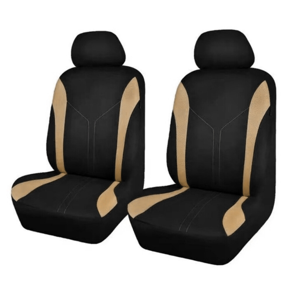 Universal Car Seat Covers With Headrest Cover Y Shape Stitching Front 2 Seats Beige 7754004621480