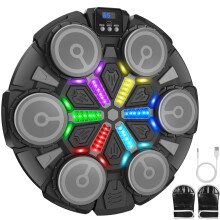 Adults and Kids Boxing Training Set with PU Gloves & Bluetooth Wall Mounted Punching Pad,5 Speeds music status & 6 levels,Home Gym Equipment,Sport To