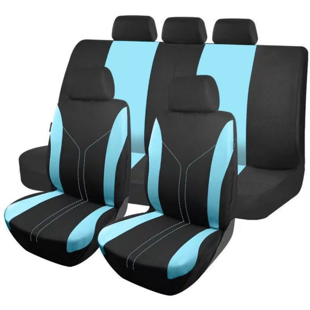 Universal Fit Car Seat & Headrest Covers Breathable With Y Line Sk 5 Seats Sets Blue 7754004621862
