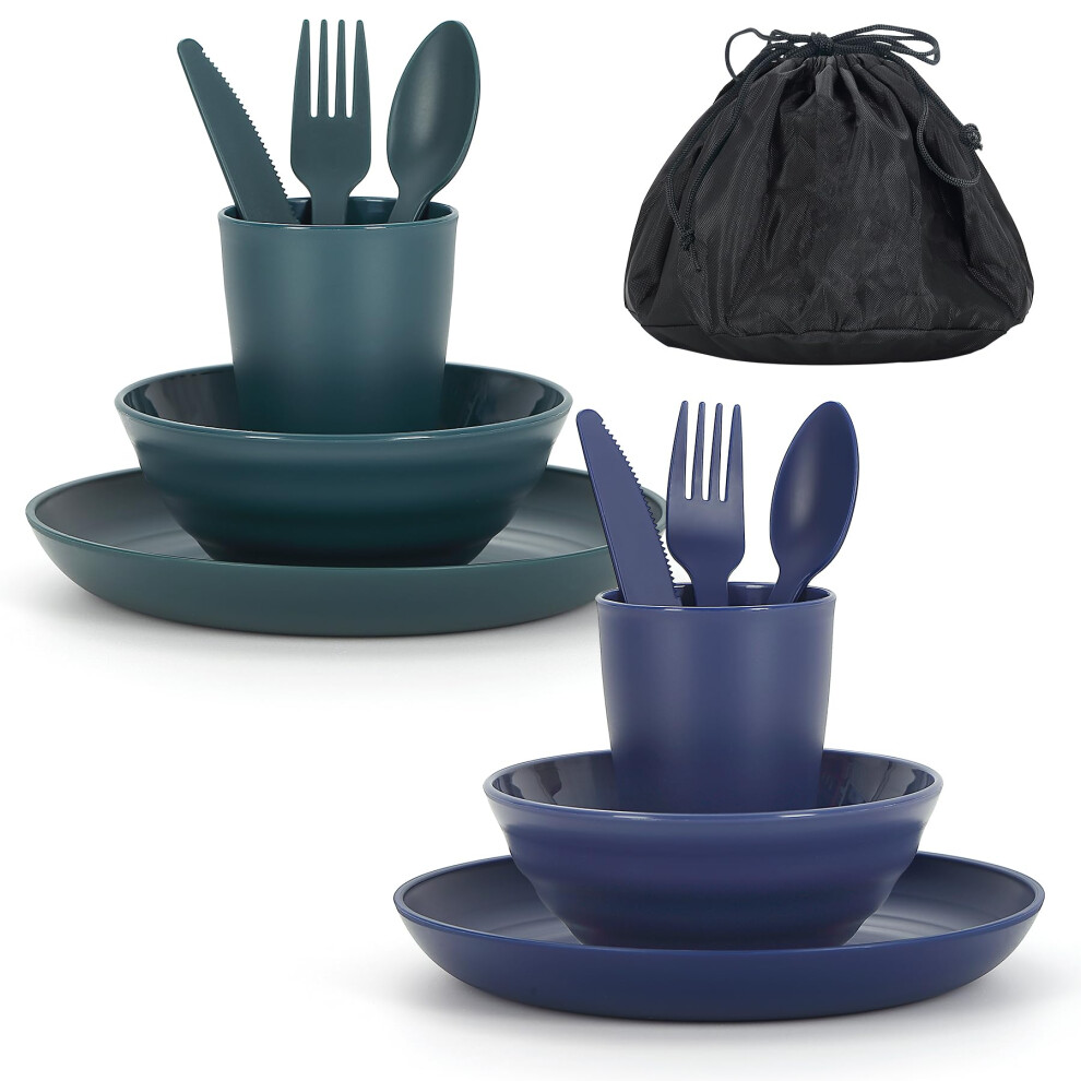 Photos - Other Camping Utensils ReaNea Camping Mess Kit for 2 with Bowl, Plate, Cup, Spoon, Fork,