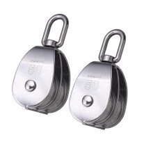 2Pcs Double Sheave Pulley 304 Stainless Steel For Construction And Rigging M50