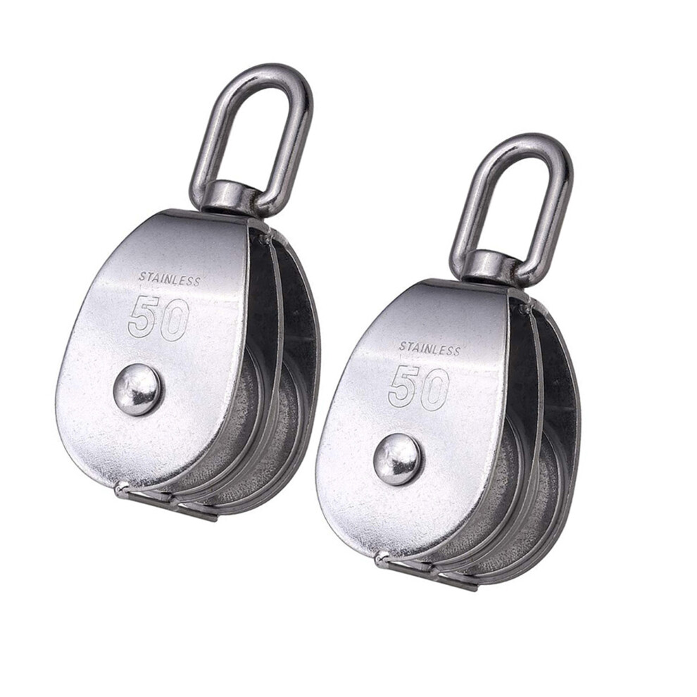2Pcs Double Sheave Pulley 304 Stainless Steel For Construction And Rigging M50 7754004619654
