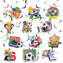 24PCS World Cup Football 2026 Hanging Decorations, 12pcs Sports Hanging Swirls and 12pcs World Cup Decorations Football Home Sports Party Decorations