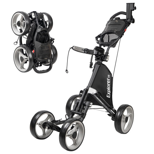 Caddytek 4 Wheel Golf Push Cart - Compact, Lightweight, Close Folding Push Pull Caddy Cart Trolley - Explorer V8, Dark Grey, One Size, Model: Explore