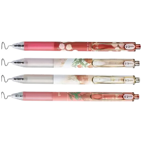 4PCS Rose Print Retractable Gel Pen 0.5MM Black Inks for Note Taking Journaling
