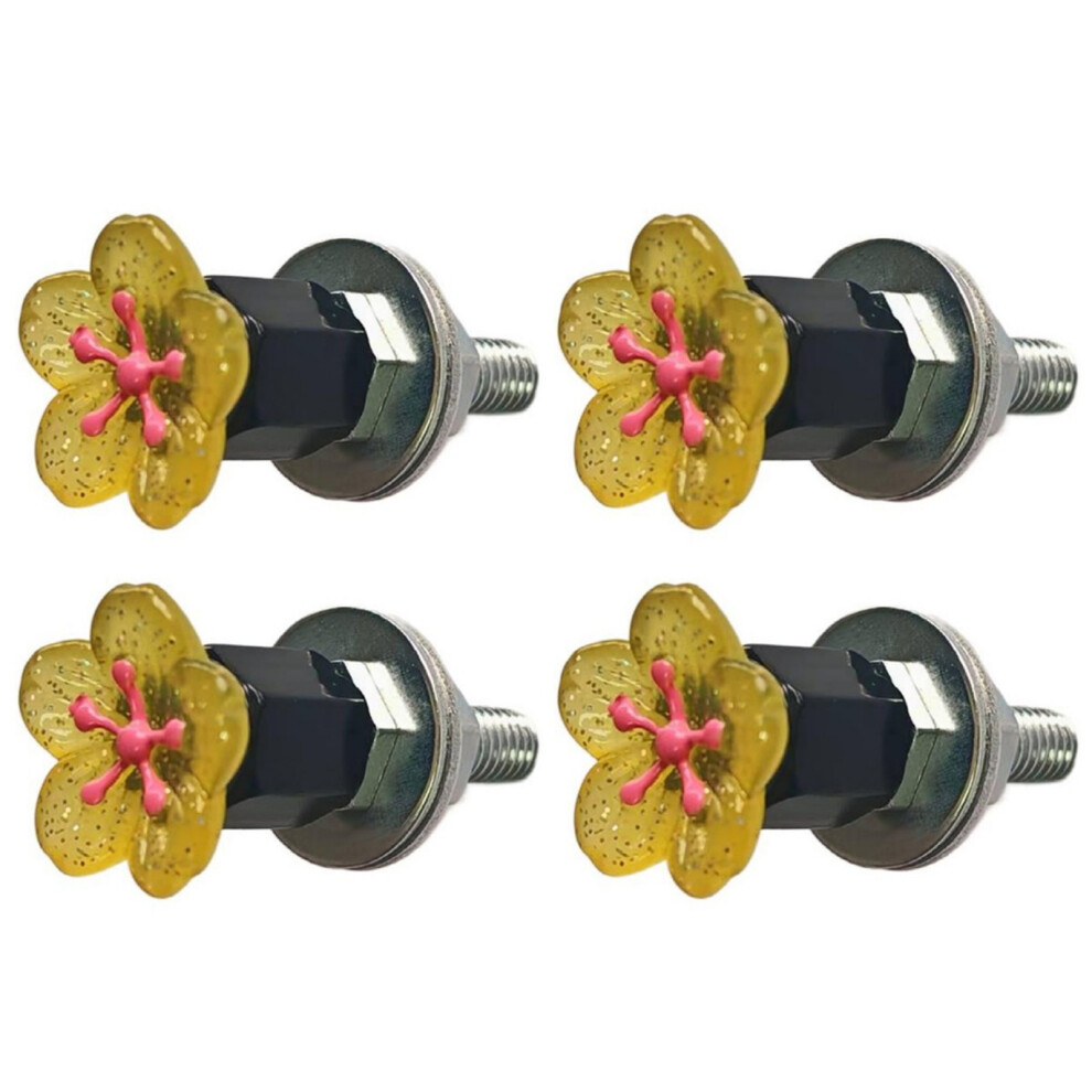 Flower Design Motorbike License Plate Bolts Waterproof Fastener Easy To Install 4 Yellow 7754004664968