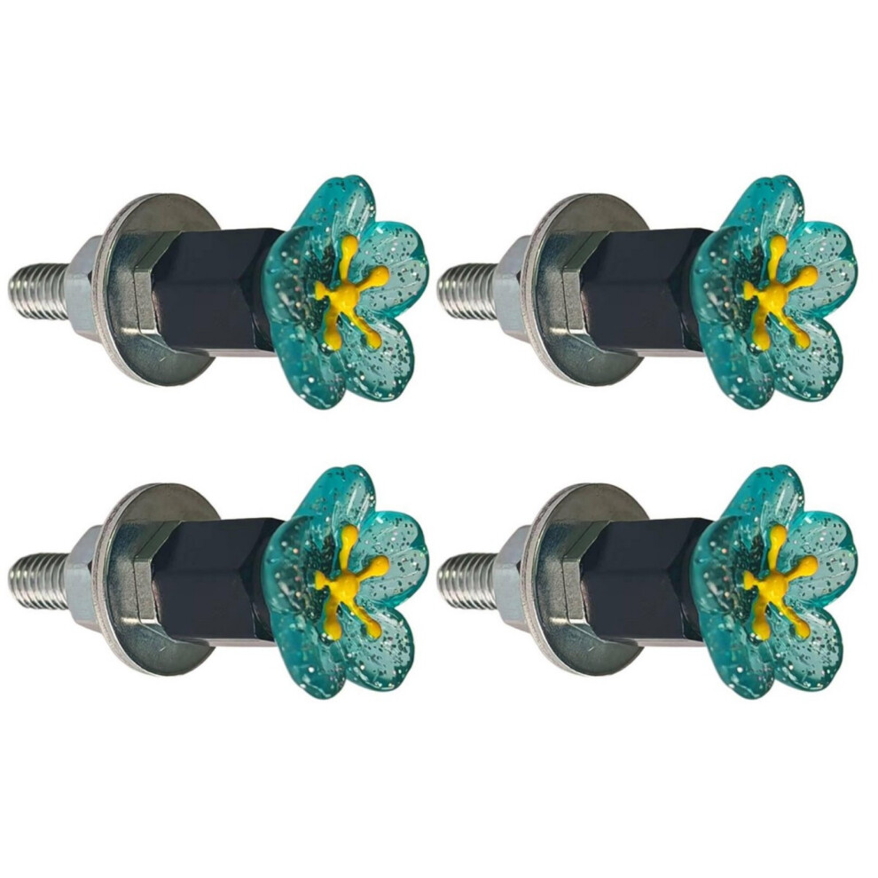 Unique 1/4'' Threaded Flower Head License Plate Bolts License Plate Frame Screw 4 Blue 7754004664975