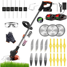 Garden Cordless Strimmer, Metal Blade Electric Grass Trimmer, Height Adjustable Grass Trimmer, Lightweight Push Wheels Lawn Mower,5 Types Blades