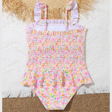 Practical Childrens Elegant Swimsuit Flower Print Polyester Texture for Daily 150