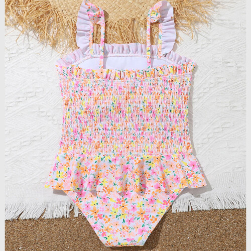 Practical Childrens Elegant Swimsuit Flower Print Polyester Texture for Daily 150