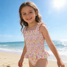 Practical Childrens Elegant Swimsuit Flower Print Polyester Texture for Daily 160