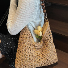 Straw Toted Bag Summer Beach Bag Straw Weave Shoulder Handbag for Travel Vacation Blue