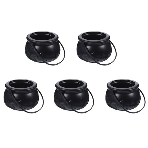 5X Black Cauldron Kettle Plastic Witch Kettle St Patricks Cauldron Wizard Witch Cauldron Decoration Candy Kettle Bucket