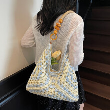Beach Bag for Women,Summer Straw Bag,Weave Straw Beach Toted Bag Shoulder Handbag Black