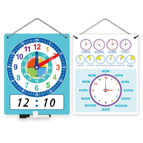 Teacher Time Learning Tool Double Sided Erasable Clocks Teaching Model For Kids
