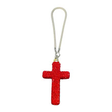 Clay Crucifix Hanging Decoration With Dazzling Stone For Vehicle Rearview Red