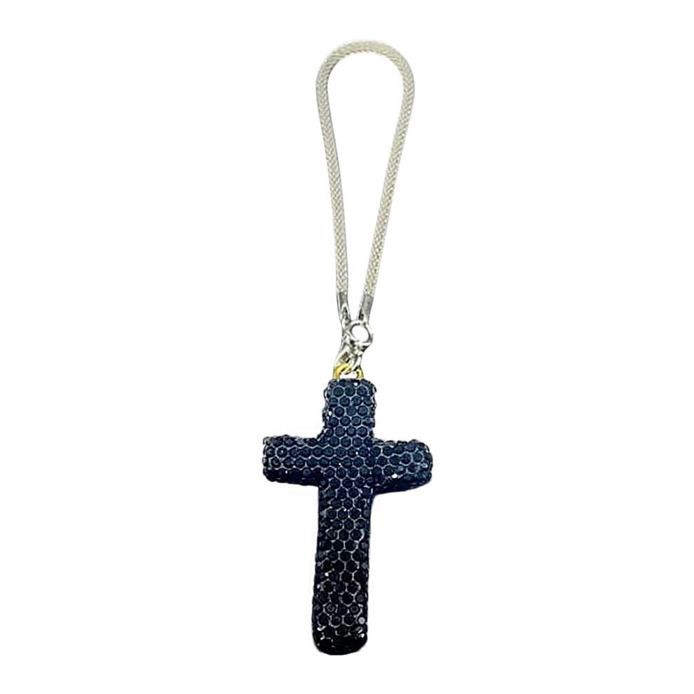 Stylish Clay Crucifix Pendant With Crystal Accent For Car Rearview Mirror Decoration Black 7754004642324
