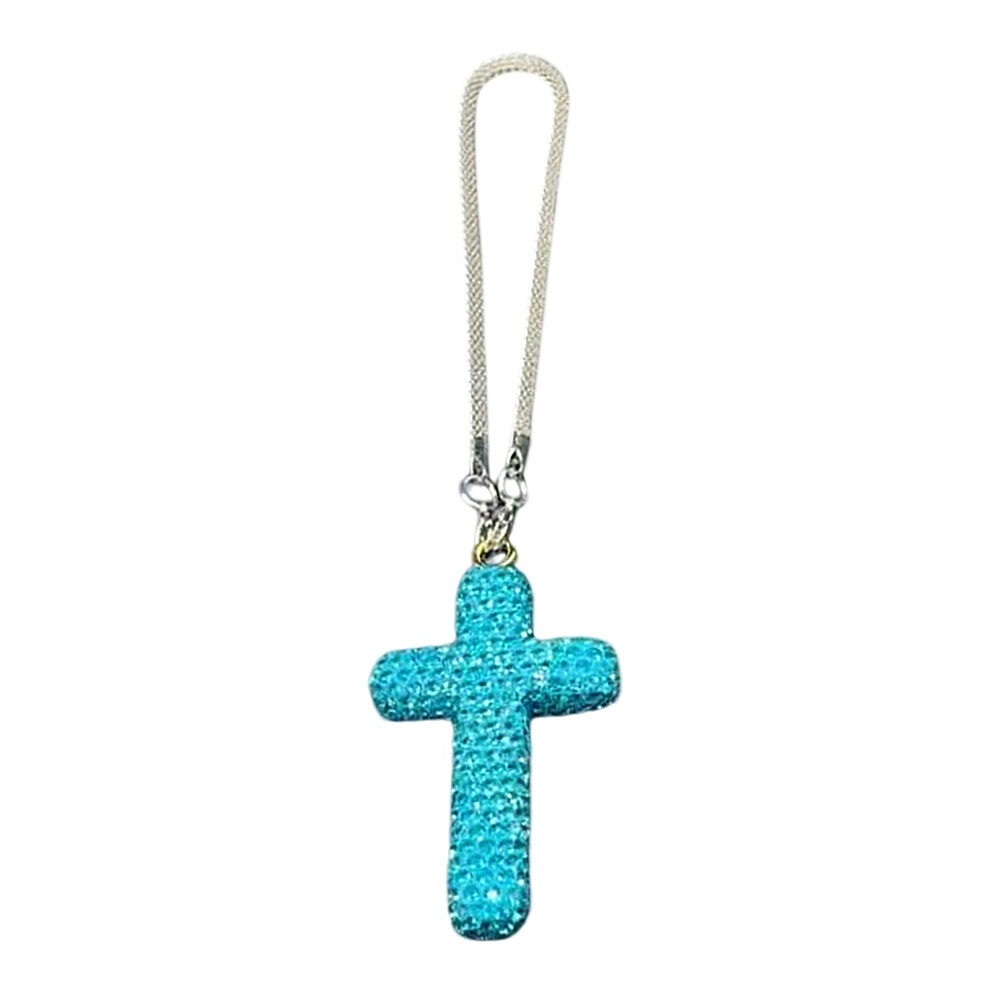 Clay Crucifix Hanging Decoration With Dazzling Stone For Vehicle Rearview S Ky Blue 7754004642409