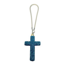 Stylish Clay Crucifix Pendant With Crystal Accent For Car Rearview Mirror peacocks blue
