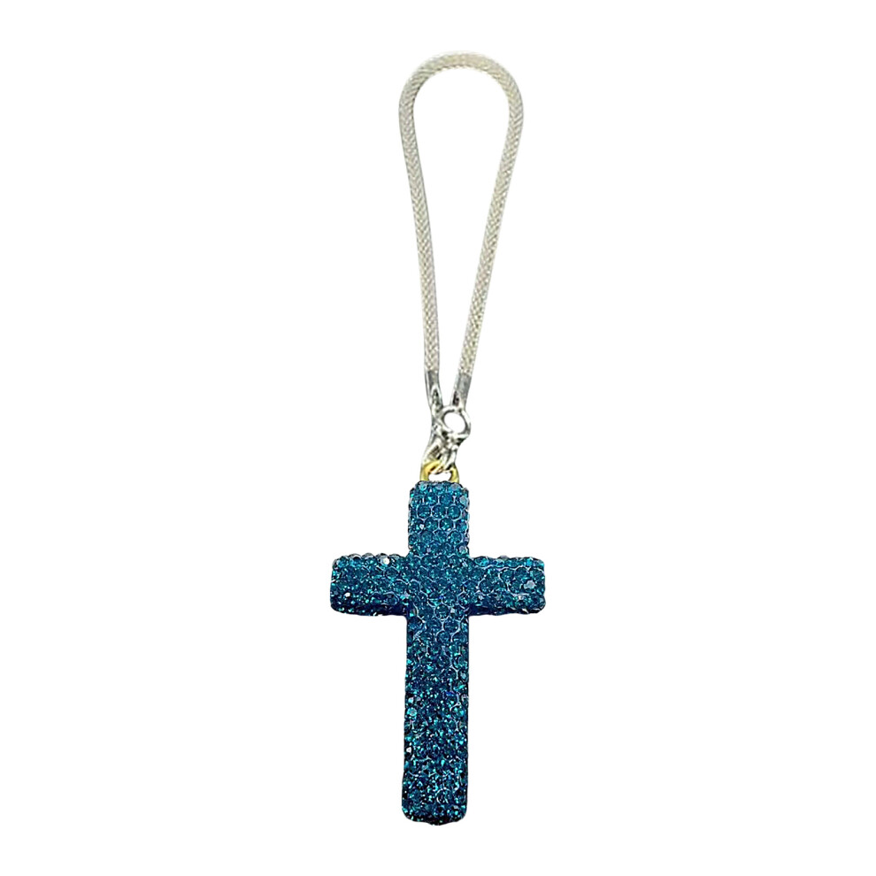 Stylish Clay Crucifix Pendant With Crystal Accent For Car Rearview Mirror Peacocks Blue 7754004642423