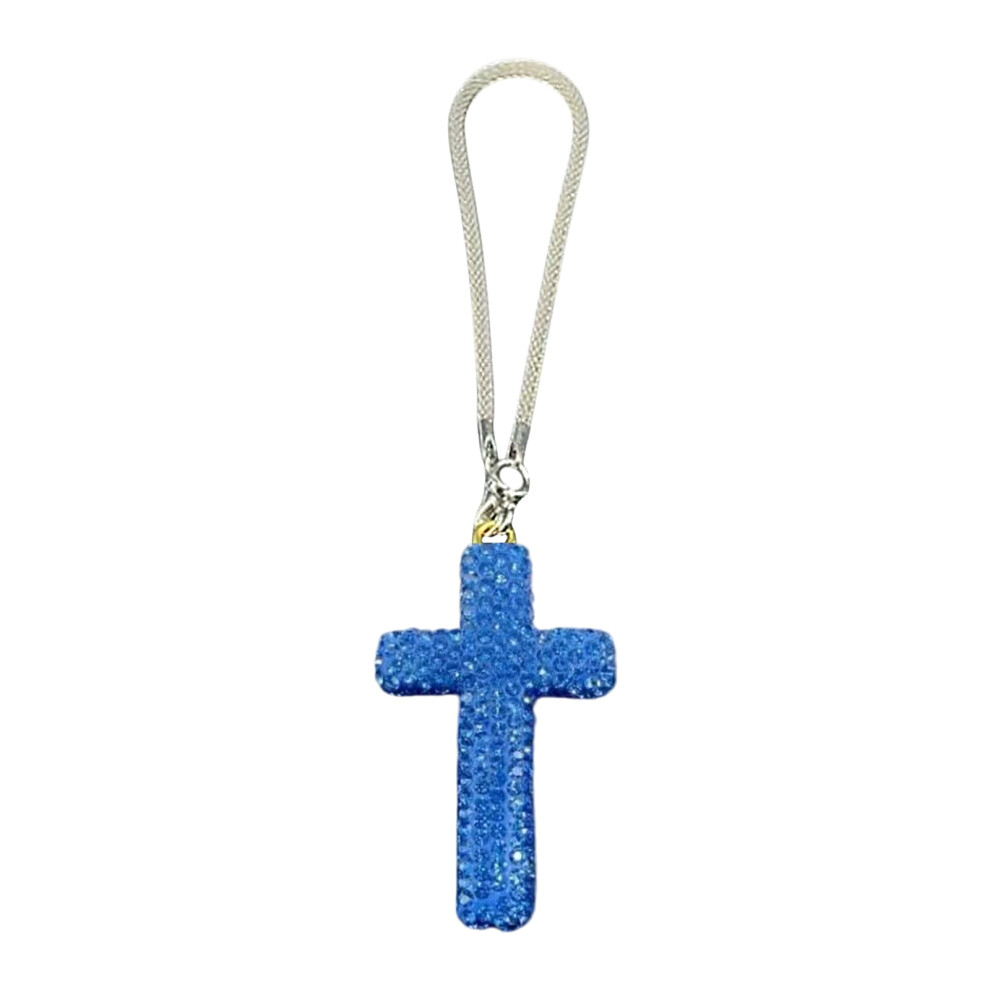 Delicate Clay Crucifix Car Accessory With Sparkling Rhinestones Lake Blue 7754004642294