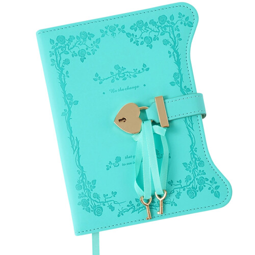 Retro Lockable Diary With Key PU Notebook Journal with 360 Pages Pen Holder Blue