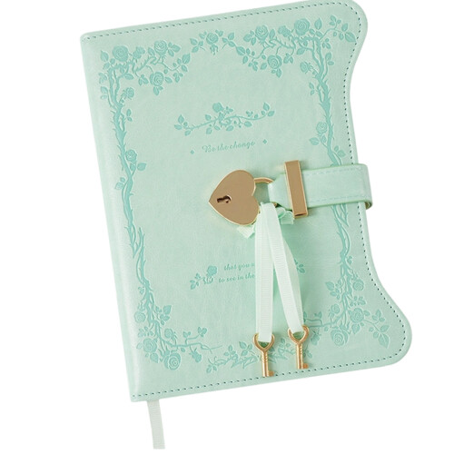 Lockable Diary Notebook with Key Hardcover PU Journal 360 Pages for Writing Light Green