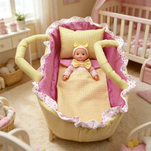 Playing time Doll Sleeping Basket Doll Cradle For 12Inch Dolls Fun And Blue plaids