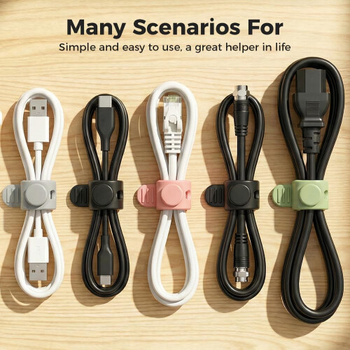 (24pcs, -) Legacci cavi silicone riutilizzabili, organizer cuffie e ufficio 2