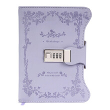 Password Lock PU Leather Diary Portable Hardcover Journal Notebook 360 Pages Lavender