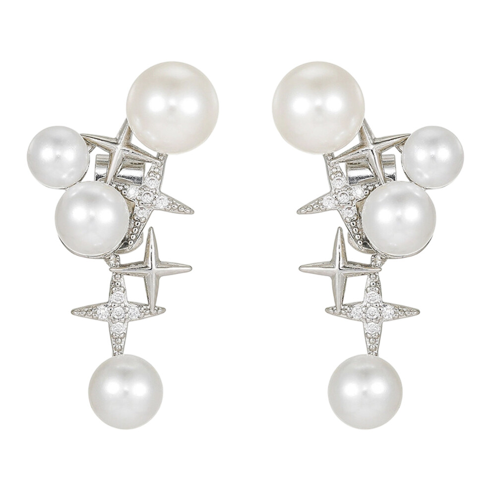 Elegant Shimmering Crystal Pearls Charms Ear Clip For Freeclip 1/2 Earbud Clip Silver 7695001066426