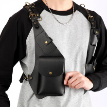 Multifunctional PU Leather Vests Bag with Multiple Pockets Unisex Chest Bag Black