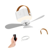 Outdoor Camping Portable Ceiling Fan With LED Light 3 Speed Remote Control White 3600mAh