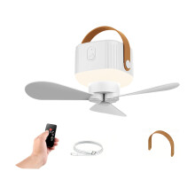 Outdoor Camping Small Ceiling Fan Indoor Outdoor Portable Ceiling Fan Remote White 7200mAh